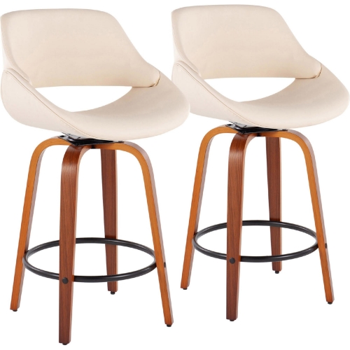 Fabrico 26" Counter Stool in Cream Leatherette, Walnut Finish & Black (Set of 2)